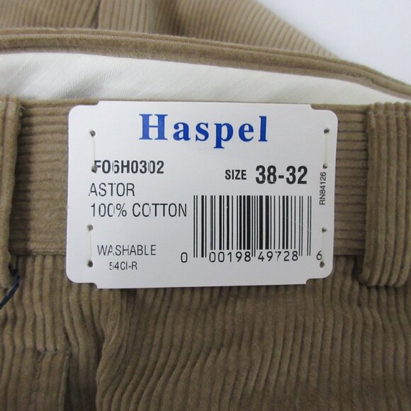 Men's Haspel Brown Astor Corduroy Slacks 38 x 32 Straight Leg Cuffs 100% Cotton - Picture 6 of 9